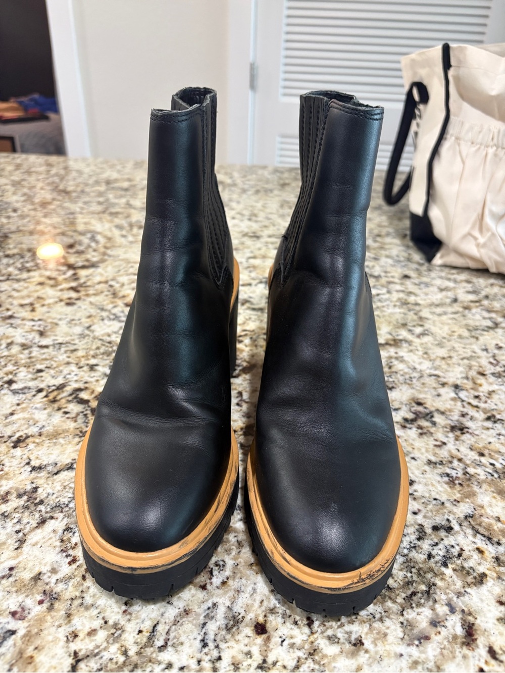 Dolce Vita Black Chelsea Lug-Sole Ankle Boots with Tan Welt